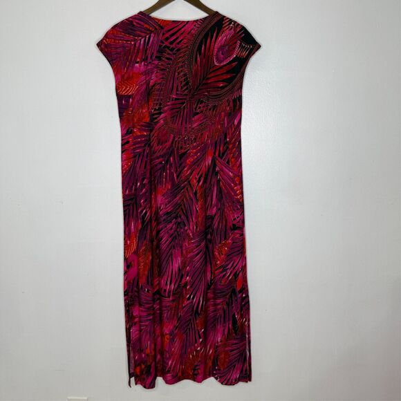 Bob Mackie XS Wearable Art Maxi Dress Tropical Pink Palm Print Statement - Picture 5 of 7